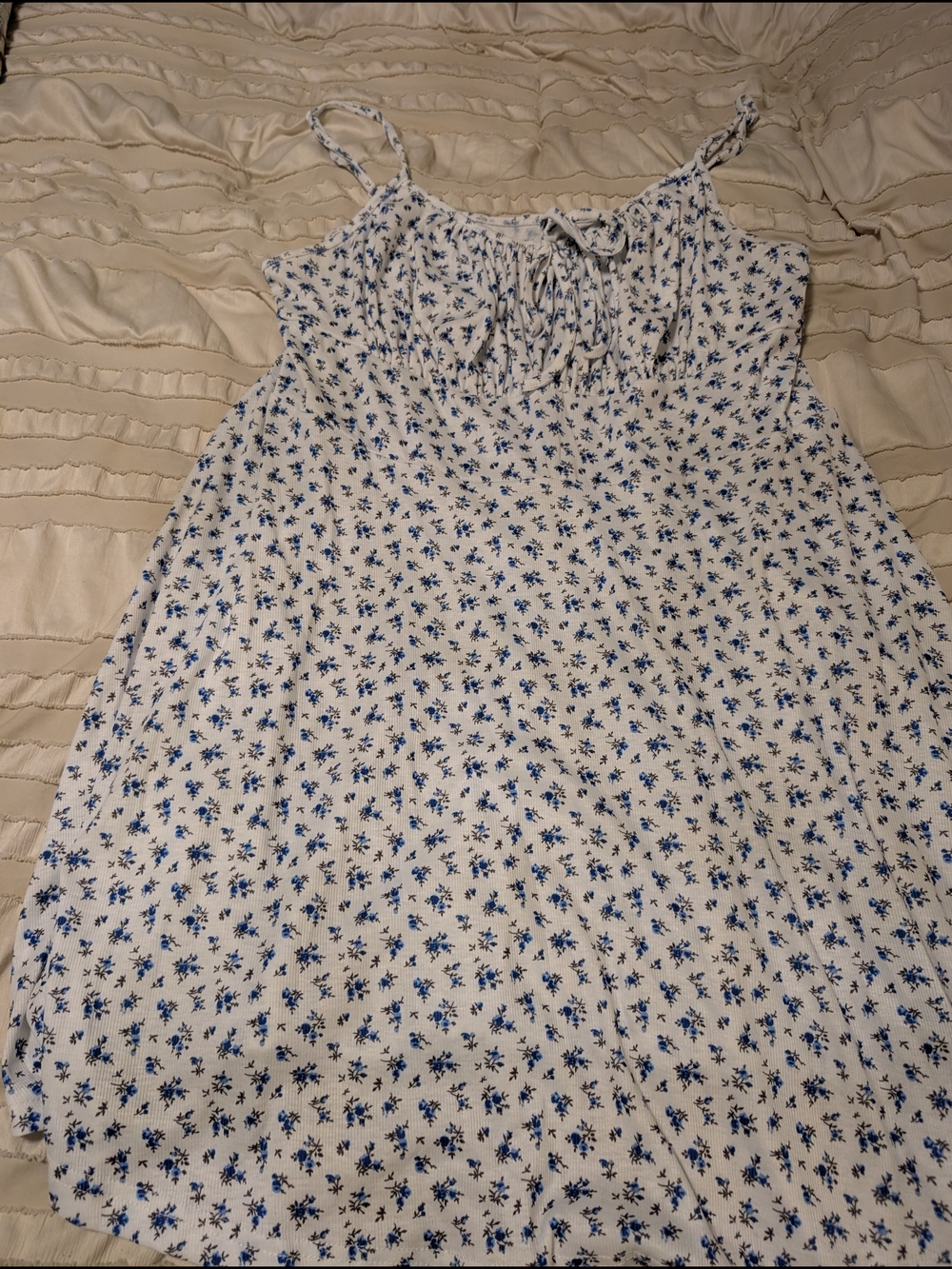 SHEIN White Spaghetti Strap Dress with Blue Floral Print